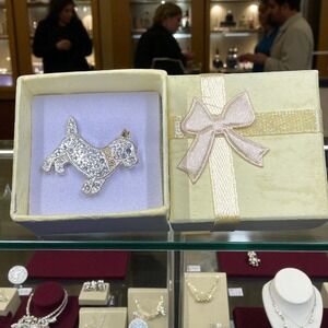 RMN Rhinestone Dog Brooch Pin Sparkle Crystal Puppy Jewelry Gift Collectible